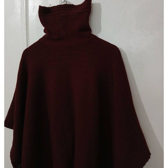 Adrienne vittadini womens xl sweater poncho maroon burgundy wool yak mockneck - Picture 5 of 8